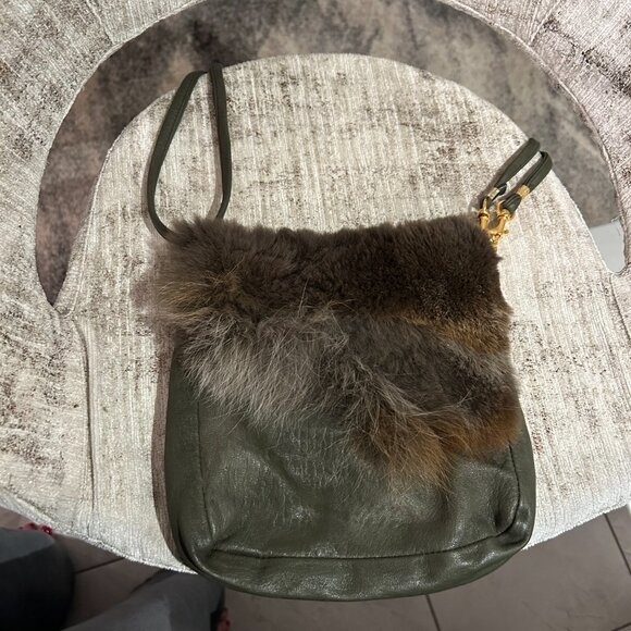 Paula Lishman Olive/Khaki Leather & Sheared Beaver Fur Crossbody – One-of-a-Kind - Picture 2 of 7